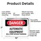 Signmission Automatic Equipment Start Without Warning Danger Sign, Aluminum, 10in W x 7in L, 2PK OS-2PACK-DS-A-710-L-1846 - alternate 4